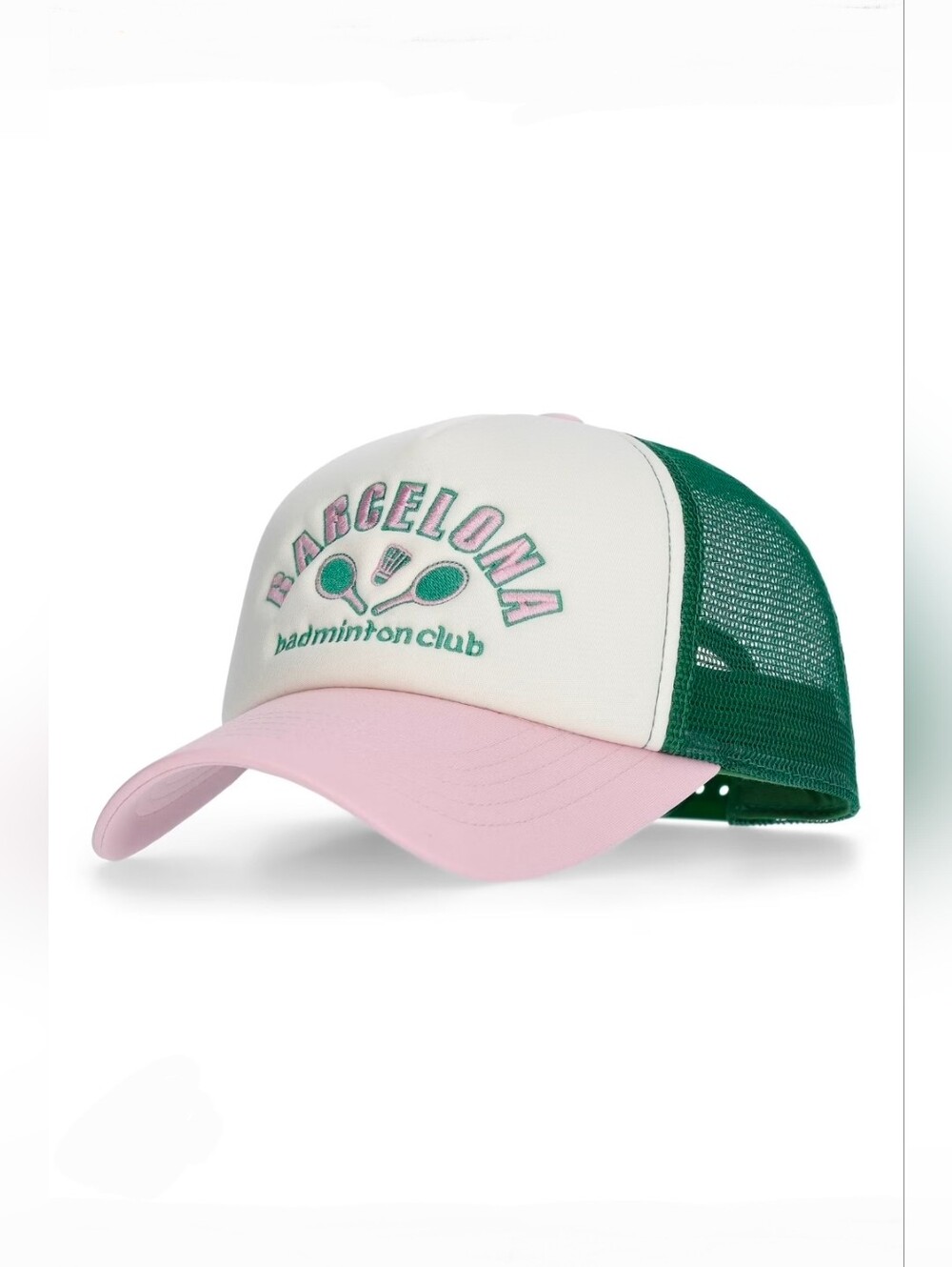 No Boundaries Embroidered Graphic Women's Trucker Hat In Pink & Green NWT